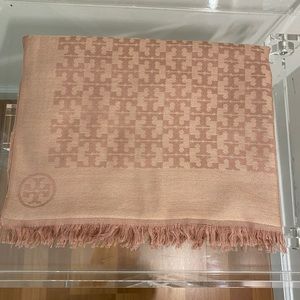 Authentic Tory Burch Fringe Monogram Jacquard Traveler Scarf